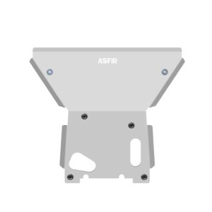 Installed view of ASFIR aluminum front skid plate on Ford Bronco with OE Modular/Capable bumper, vehicle-specific fit with minimal clearance loss.