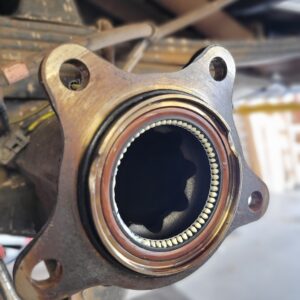 Rear axle shaft inspection during Toyota Tundra wheel bearing service